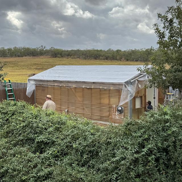 Nacho's team, with David & Matt, got the plastic on the roof & patched up some holes in walls from hail. It is good to go for winter this year. Hopefully, we can repair it for real in spring.
