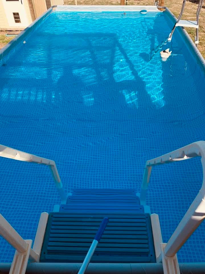 Our new pool is ready and the water is so warm.