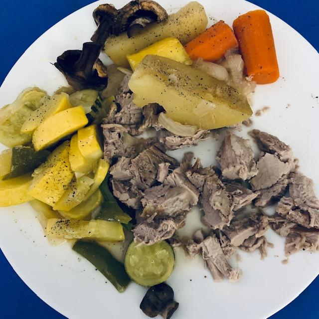 With the pork tenderloin, I roasted carrots, potatoes, onion, & mushrooms. I sauteed squash, zucchini, onion, and green bell pepper in olive oil. It was so good.