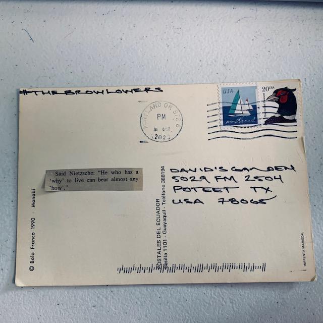 Here is the strange postcard we received in the mail today.