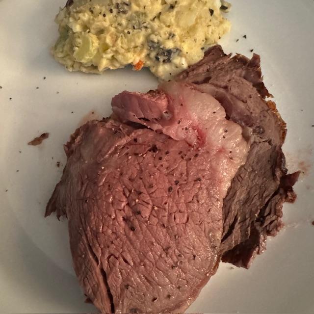 Here is a slice of the prime rib as well as some potato salad that David made.