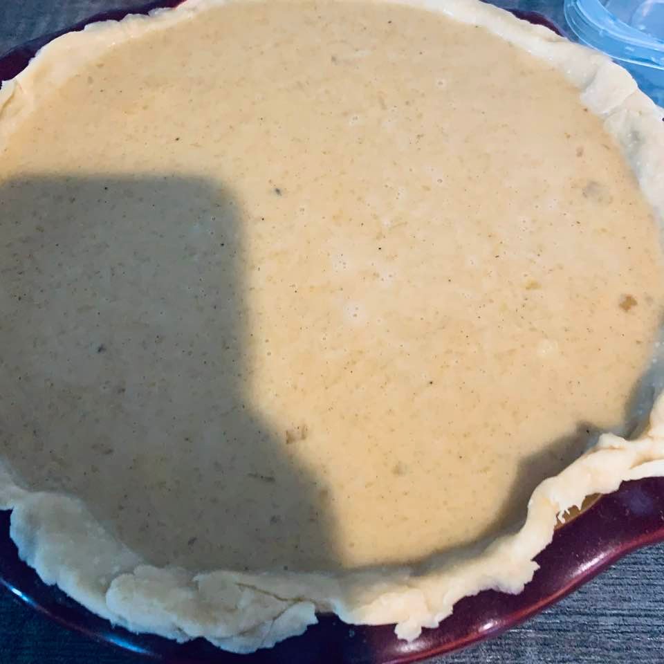 My pumpkin pie is ready to bake.