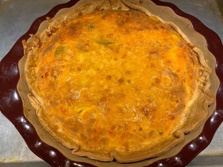 My first quiche after baking. I used a stone pie plate so it took about 10 minutes longer to bake than it should have. It was so good!