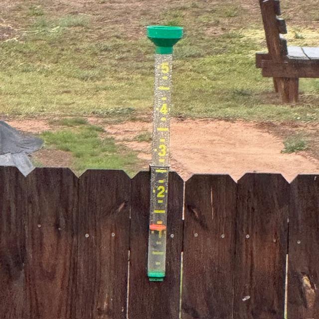 Rain is over 1 inch but less than 1 and 1/4 inches. It is still coming down...