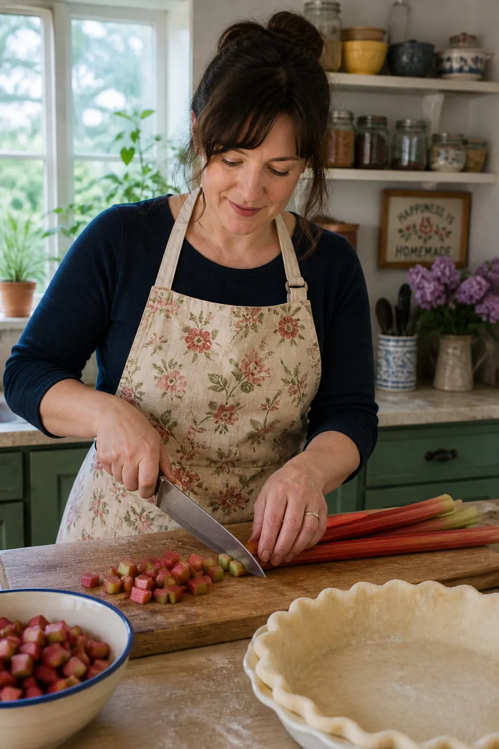 Chop the rhubarb just like you are chopping celery.