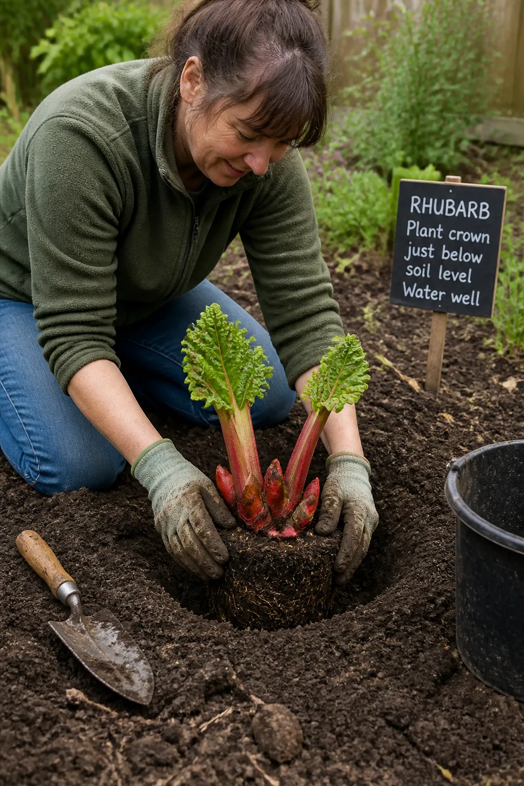 Planting rhubarb plants in the garden...