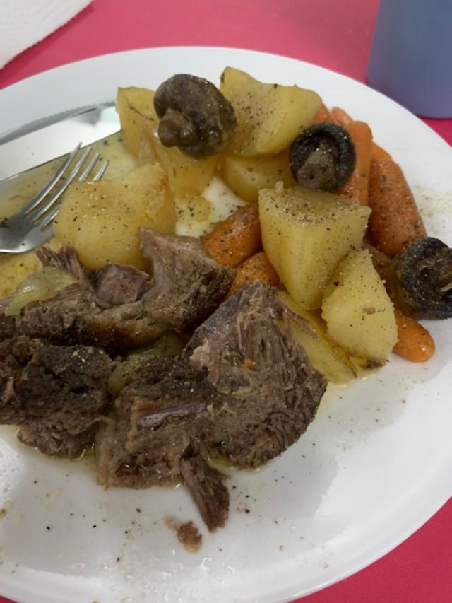 This roast was cooked in a Dutch oven for almost 3 hours. So tender.