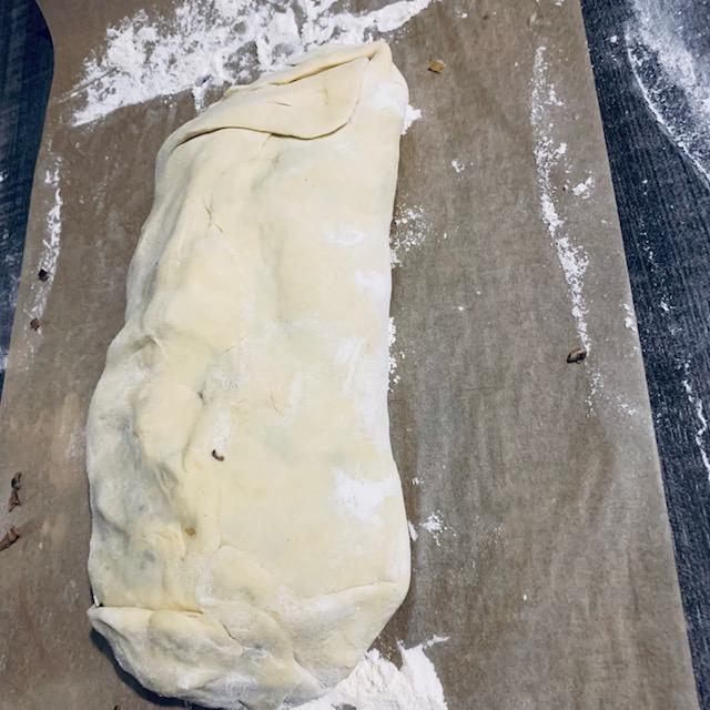 I should have rolled it tighter but here it is with the pastry around the meat.