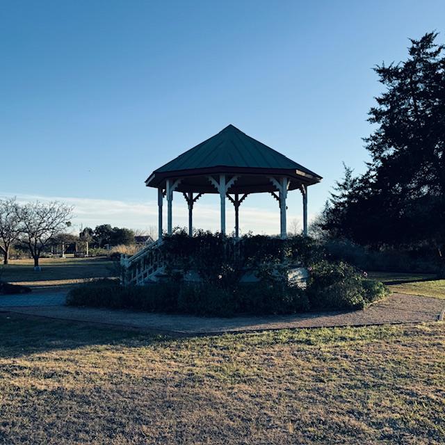 This gazebo is at the Antique Rose Emporium.