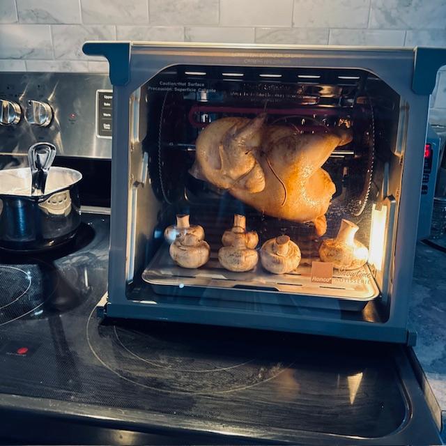 This is our new rotisserie. The rotisserie chicken came out delicious.