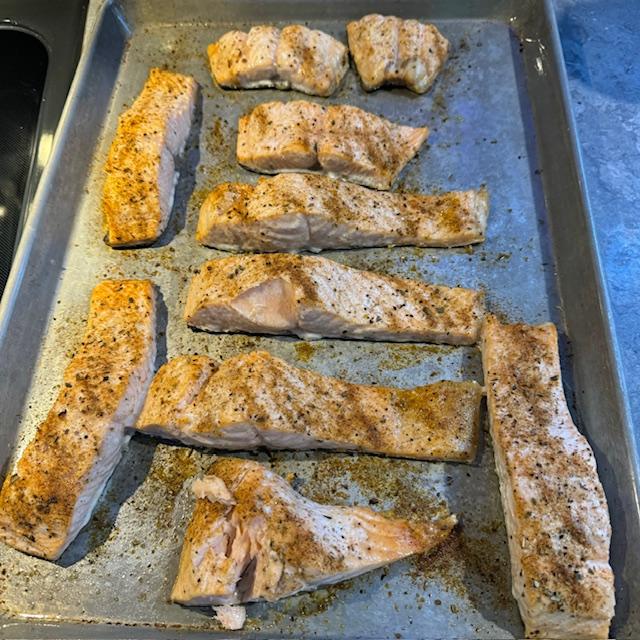 I cut the fresh salmon up, seasoned it and put it in the oven. They came out so good!
