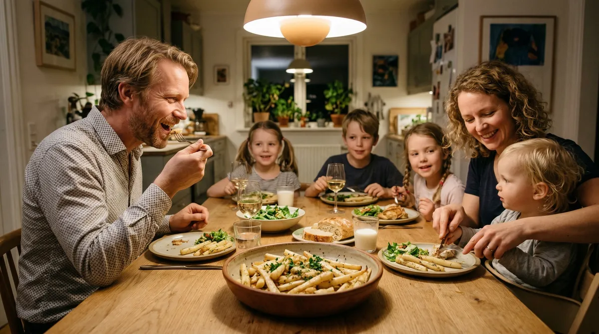 Here is a family enjoying some salsify at the dinner table.