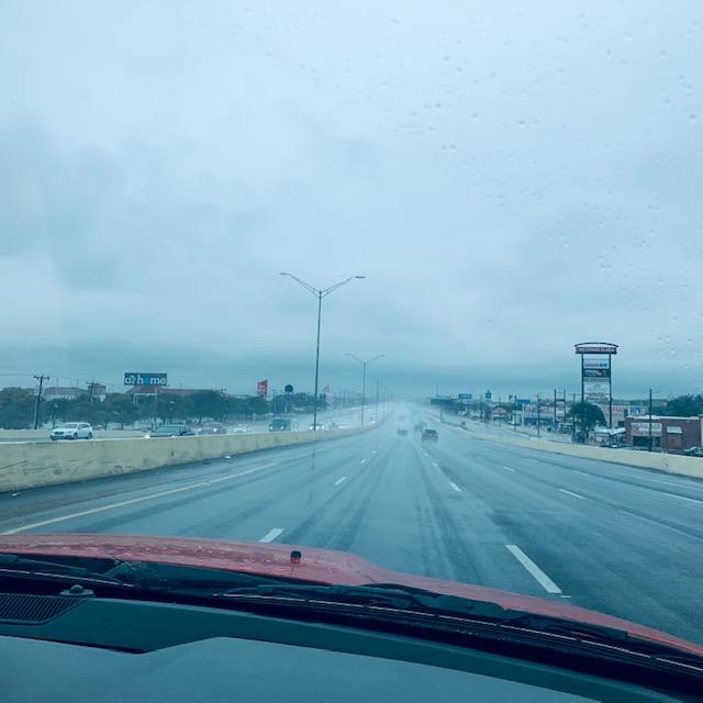Headed down 410 on the way to the doctor's office in San Antonio. The rain was pretty heavy and cold there, just like it is here.