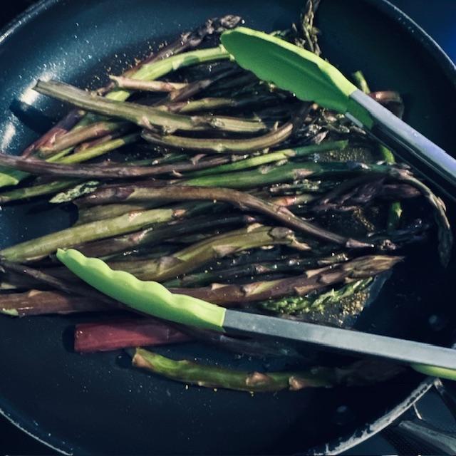Sauteed asparagus from the garden in olive oil went with dinner.