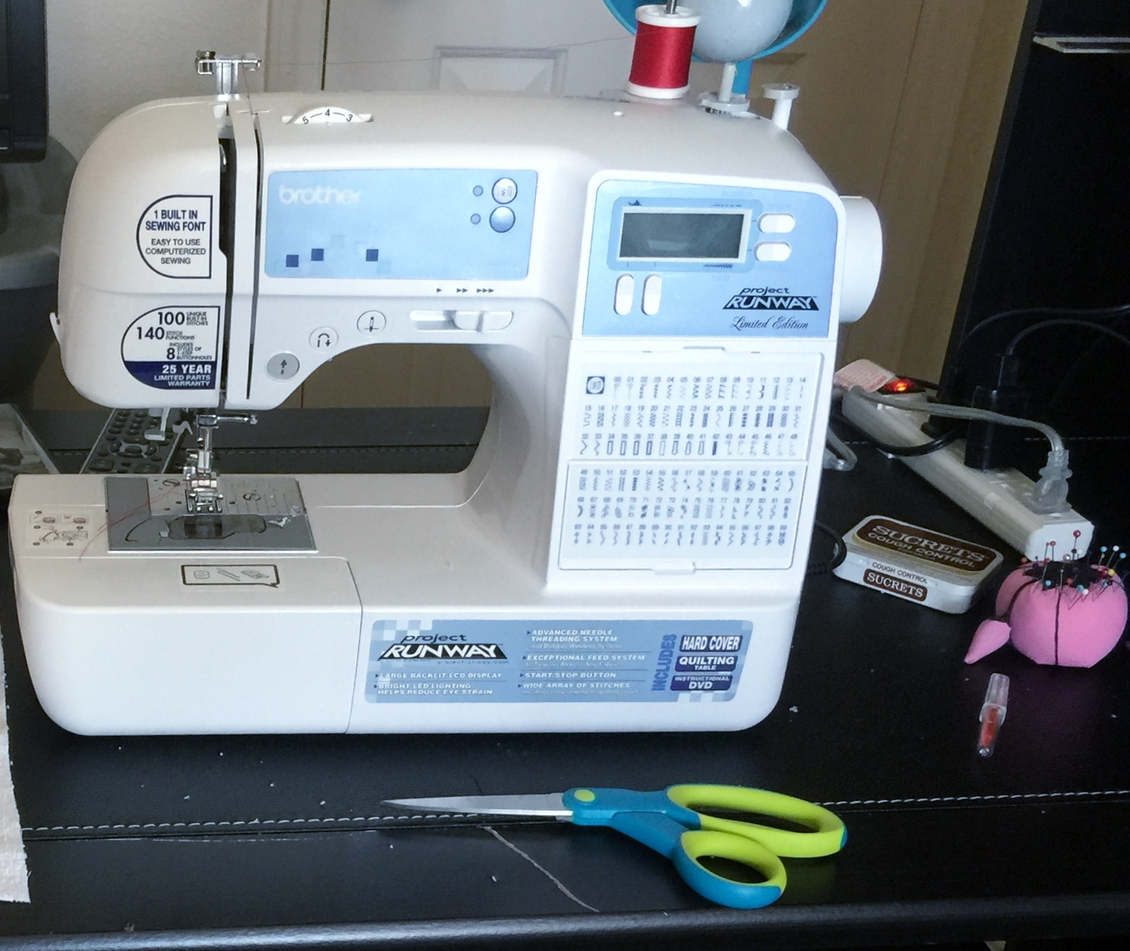My sewing area. I have the Brother Project Runway sewing machine and it is a breeze compared to the machine I bought less than 20 years ago. My sewing area. I have the Brother Project Runway sewing machine and it is a breeze compared to the machine I bought less than 20 years ago.