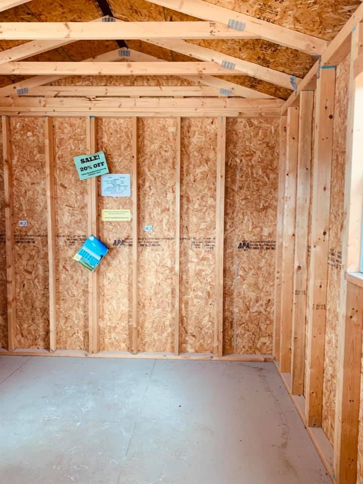 The inside of our unfinished shed that will be our home for a while.