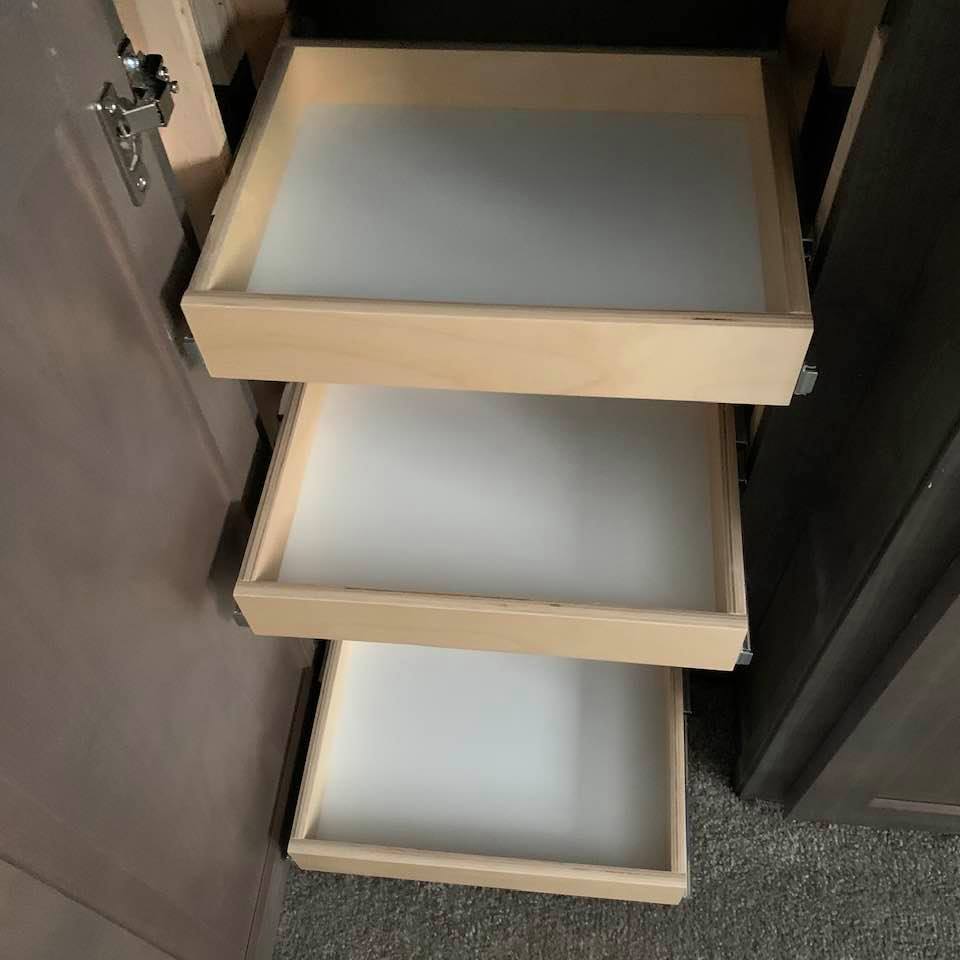 Three shelves were used in this cabinet.