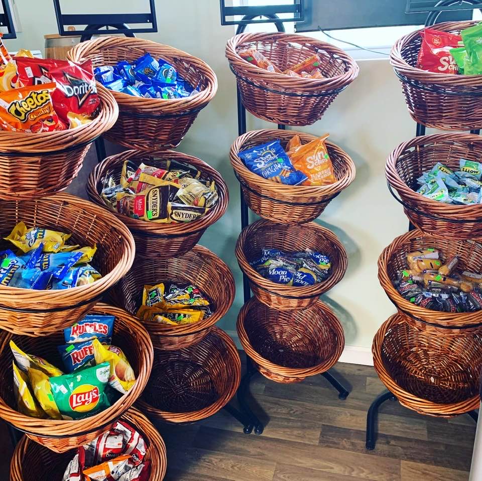 Chips, cookies, crackers, cakes, candy bars, fruit snacks, all for our visitors from Sam's.