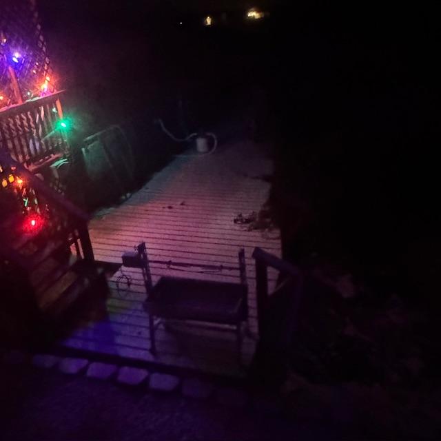 A shot of our back deck through the window at 6am. Yes, there is some snow.