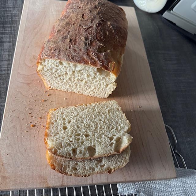 I baked 1 large loaf this evening. It is amazing! Crackly crust and soft with large holes inside. This is my best loaf yet. I baked 1 large loaf this evening. It is amazing! Crackly crust and soft with large holes inside. This is my best loaf yet.