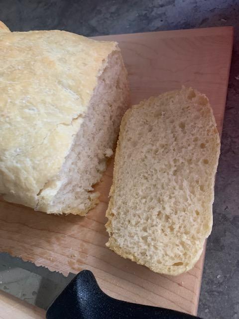 I sliced the slightly cooled off sourdough. This is so good. Makes good toast, too.