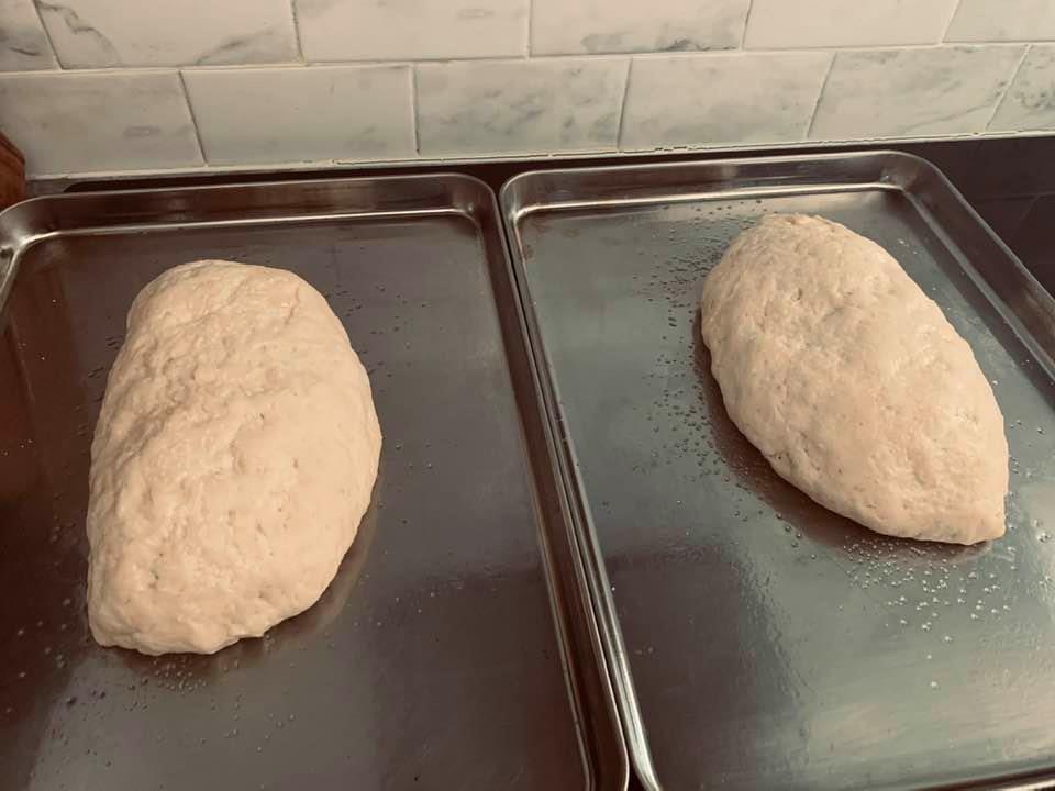 The first time, I split the dough and baked it on two separate cookie sheets.