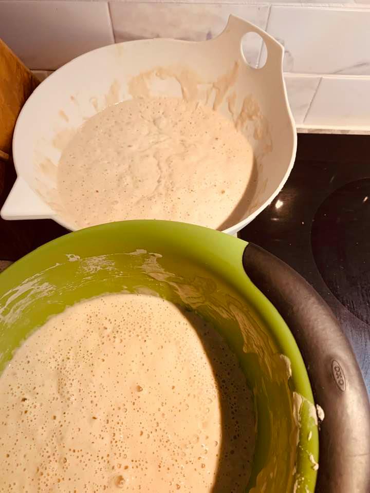 I had to feed my sourdough starter so I split it into two bowls. I will be making some sourdough bread tonight or tomorrow. I had to feed my sourdough starter so I split it into two bowls. I will be making some sourdough bread tonight or tomorrow.