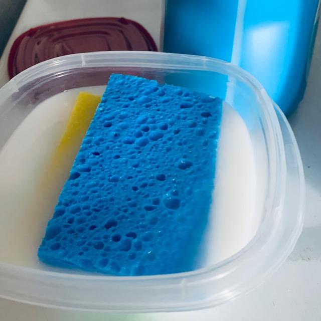 I add three sponges. One for now, and two extras for the next two loads.