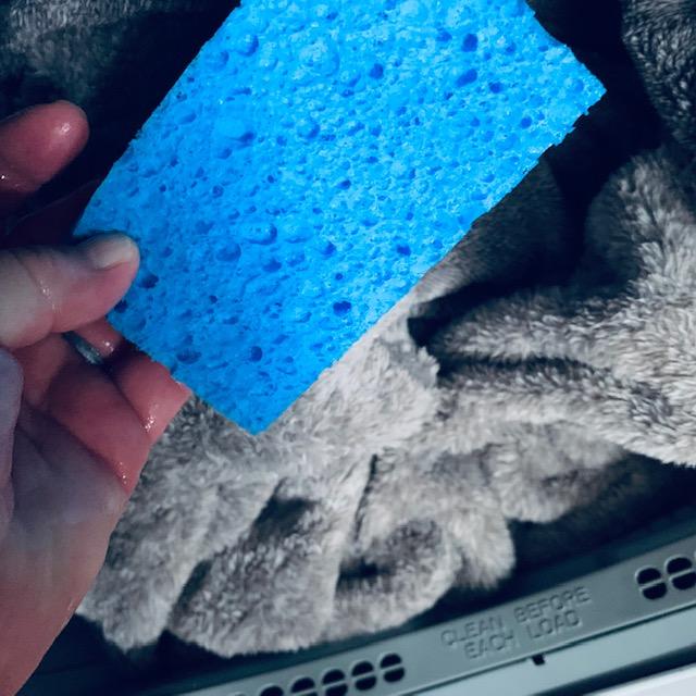 Add the squeezed sponge to your laundry in the dryer and dry as you normally would. No static cling and clothes smell great and are soft.