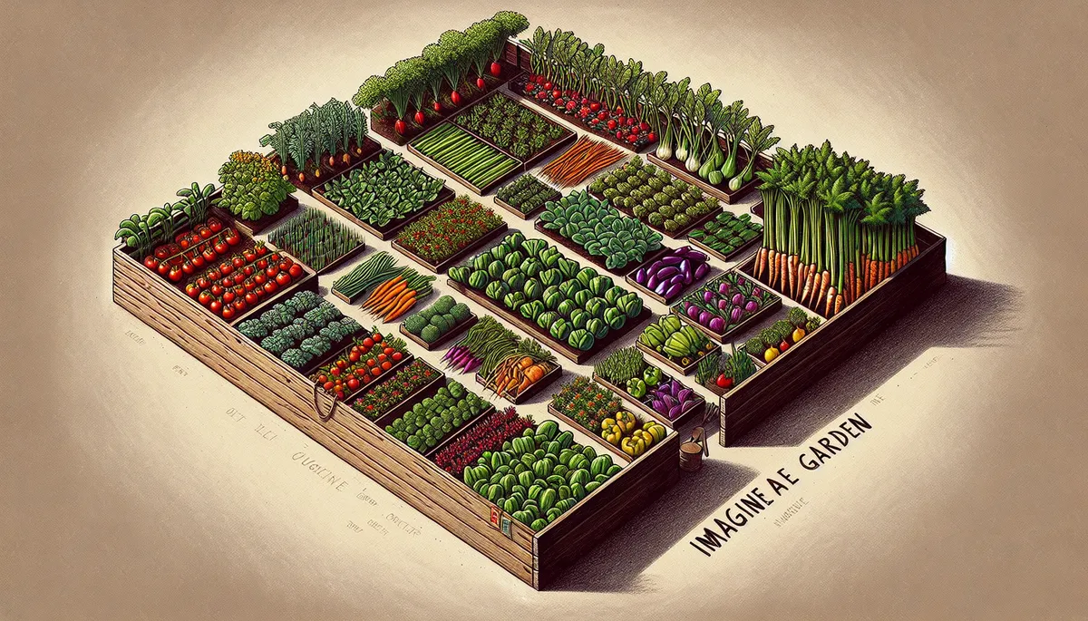 This bed is neatly delineated into various smaller sections, each hosting distinctive types of vegetables.