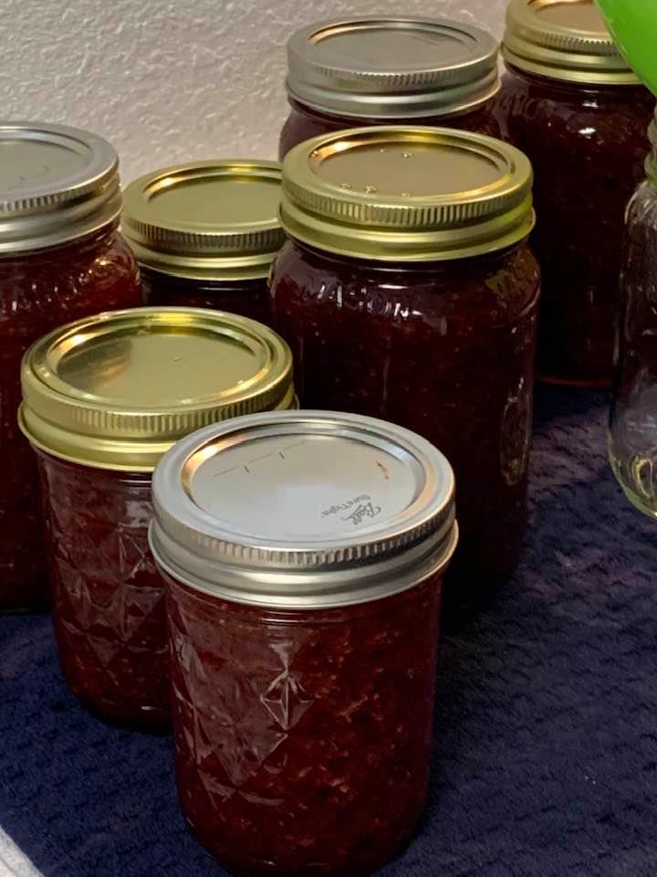 Strawberry jam made by Linda. It looks great.