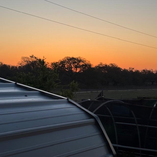 Sunrise over the carport this morning from the side porch.