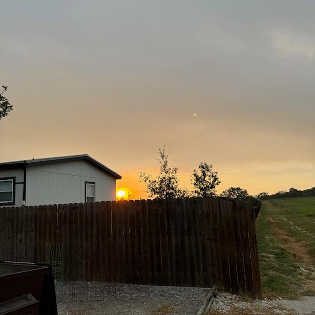 The sun is coming up behind our house. Trump and I are out for an early walk.