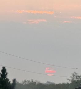 The sun was a bright pink, striped ball this morning while I was cooking breakfast.