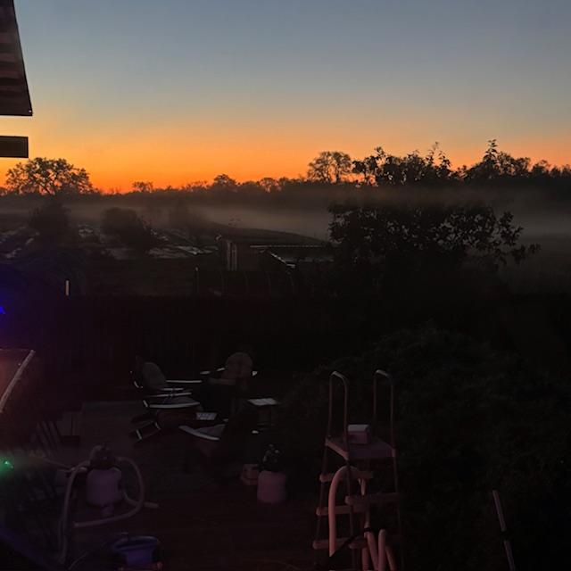 Sunrise with fog this morning.