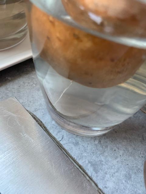 You can see 1 root in the glass on this sweet potato.