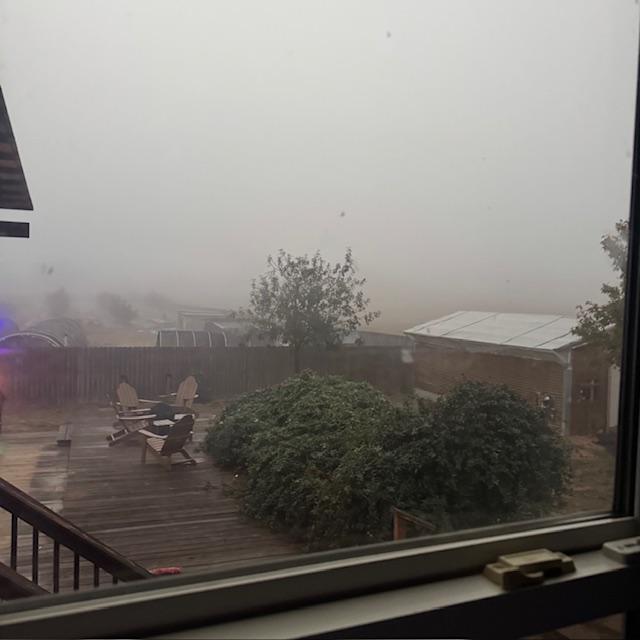 Matt said driving in it was bad with about 100 feet of visibility all the way here from Devine but thank God he made it just fine.