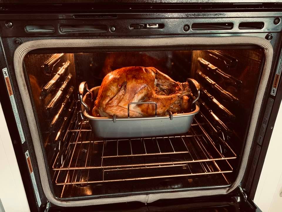 Our turkey is looking amazing roasting in our kitchen. I cannot wait to dig into it!