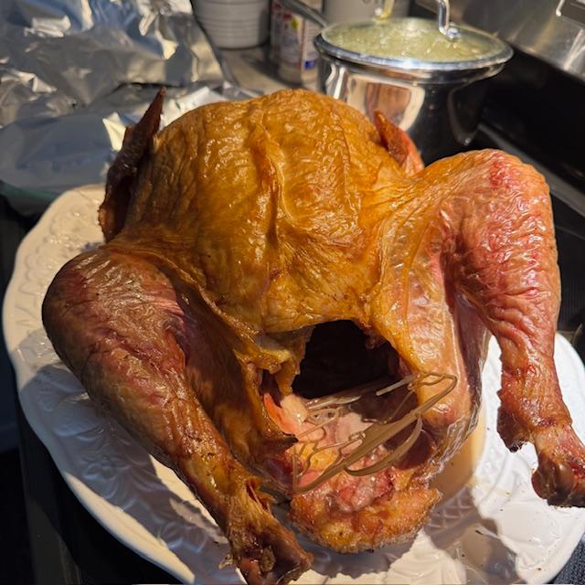 Here is our turkey right out of the smoker. It was delicious!