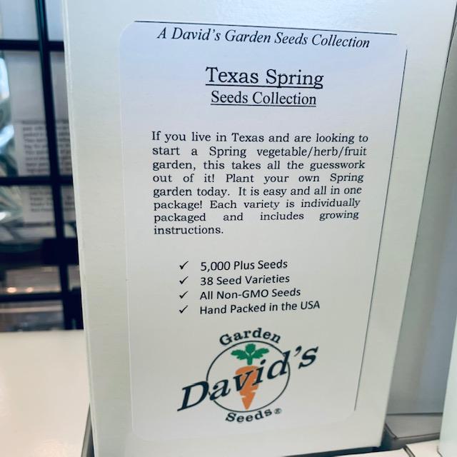 Our Texas Spring Seed Sets feature 38 seed varieties handpicked by David and take all of the guesswork out of gardening.