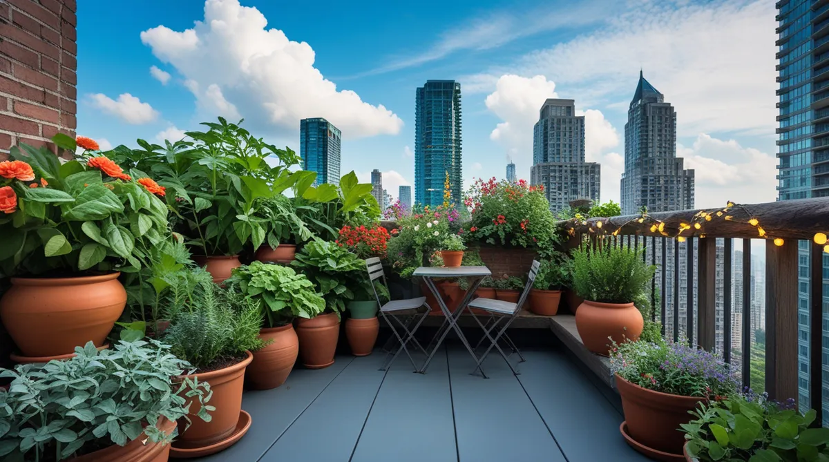 This crowded balcony is home to a lot of pots used in urban gardening.