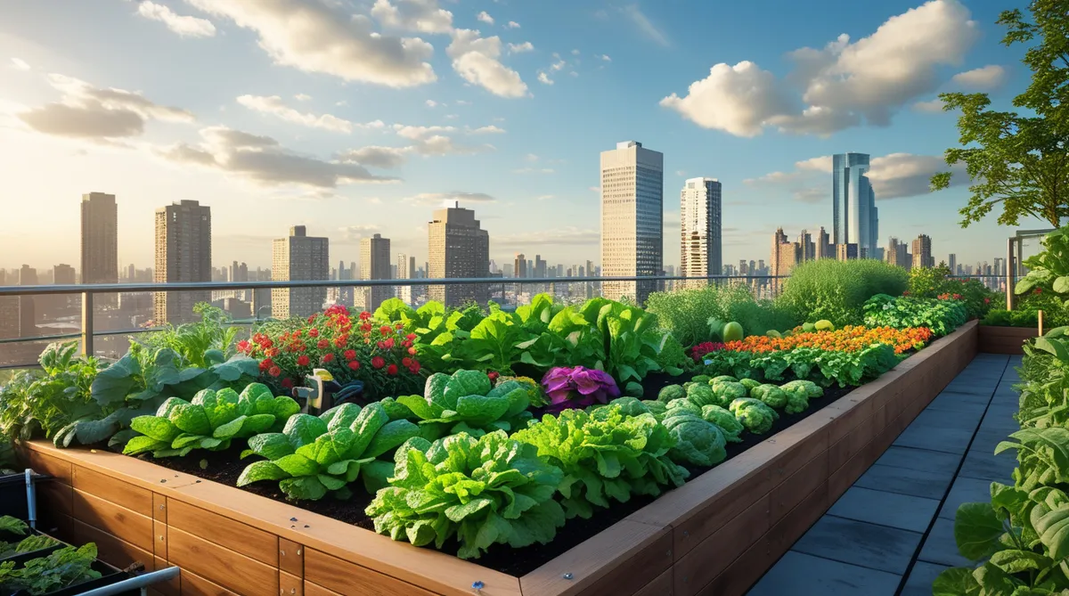 Urban gardening in a penthouse in NYC--This is a lovely garden with a beautiful view.