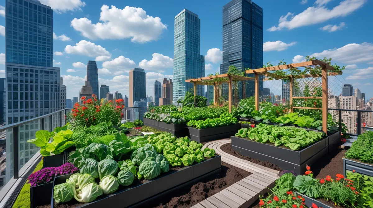 Rooftop urban gardening at its best. A beautiful view and lots of sunlight for this urban garden. Isn't it gorgeous?