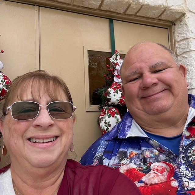 Here we are at the door of the church we attend. The whole church is beautifully decorated inside and out.