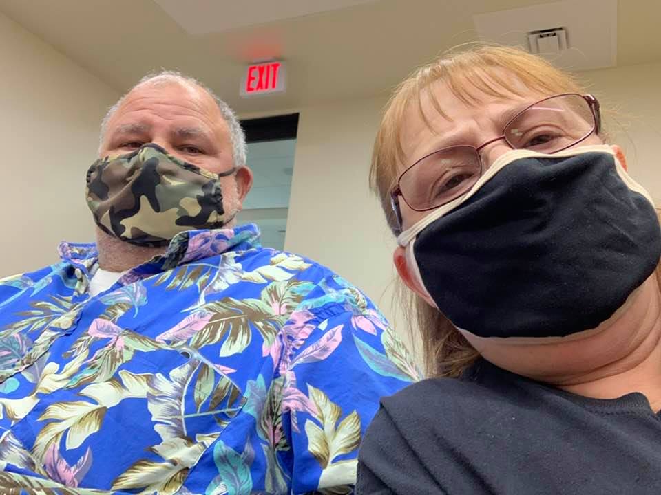 Us at the surgeon's office in the waiting room. They still require masks at all times in San Antonio. I had a difficult time breathing. So glad I don't live there any longer! Us at the surgeon's office in the waiting room. They still require masks at all times in San Antonio. I had a difficult time breathing. So glad I don't live there any longer!