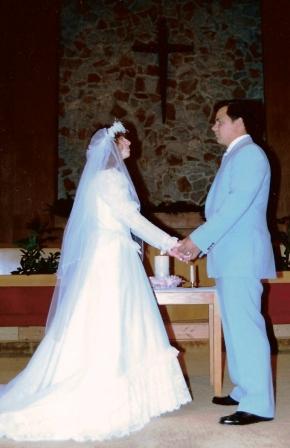 Juanita and David on April 17, 1987 at First Church of the Nazarene in El Paso, TX.