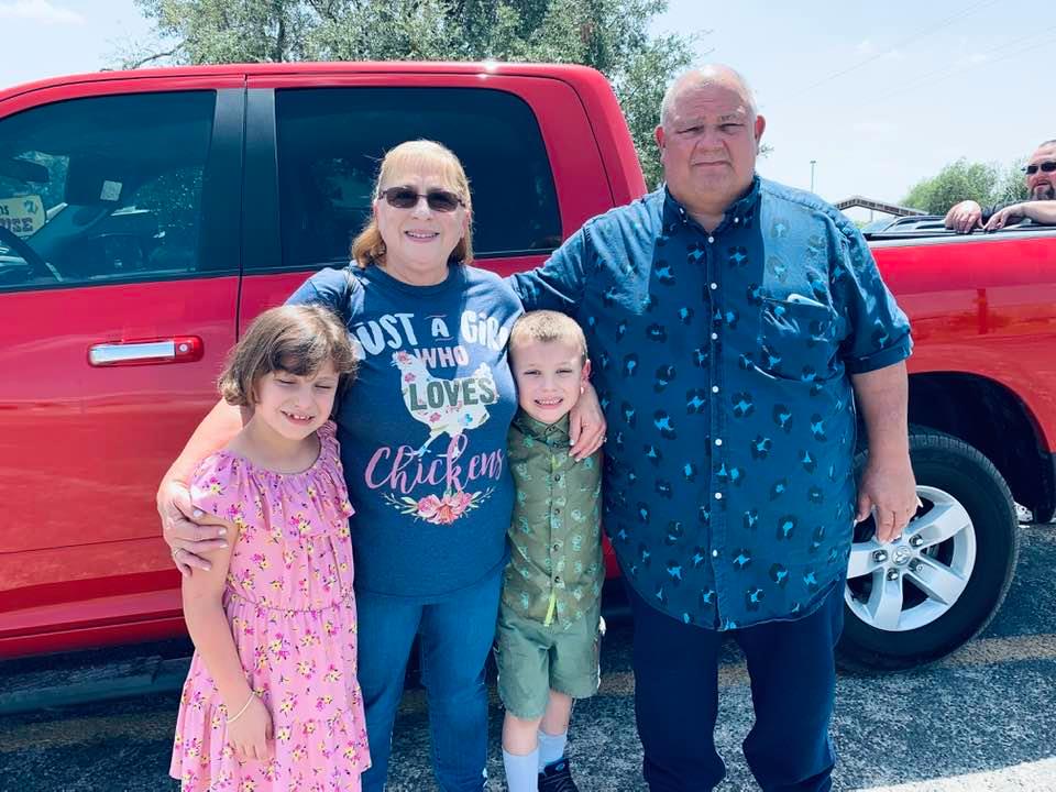 David and me with Holley and Max in front of Hermann Sons Steakhouse.