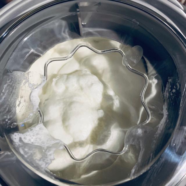 Making some vanilla ice cream, sugarfree, for David. It doesn't taste like Bluebell but at least there are no GMOs in it.