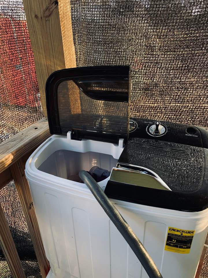 More laundry in our tiny portable washer today. It washes pretty good and has a good spinner.