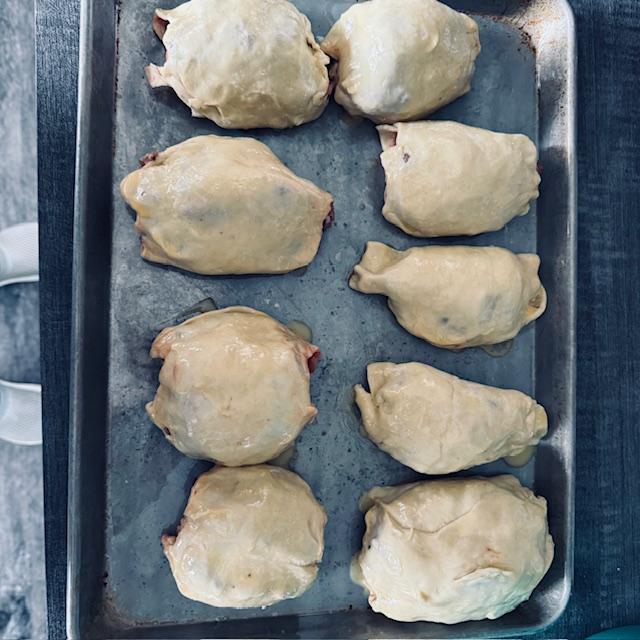 The wellingtons once I got them all wrapped up, before baking.